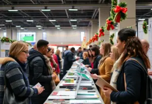 Job seekers at a holiday job fair in Louisville