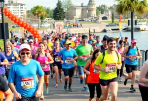 Participants enjoying the Hot Chocolate Run at Waterfront Park in Louisville