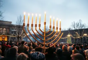Menorah lighting with a community gathering in Louisville