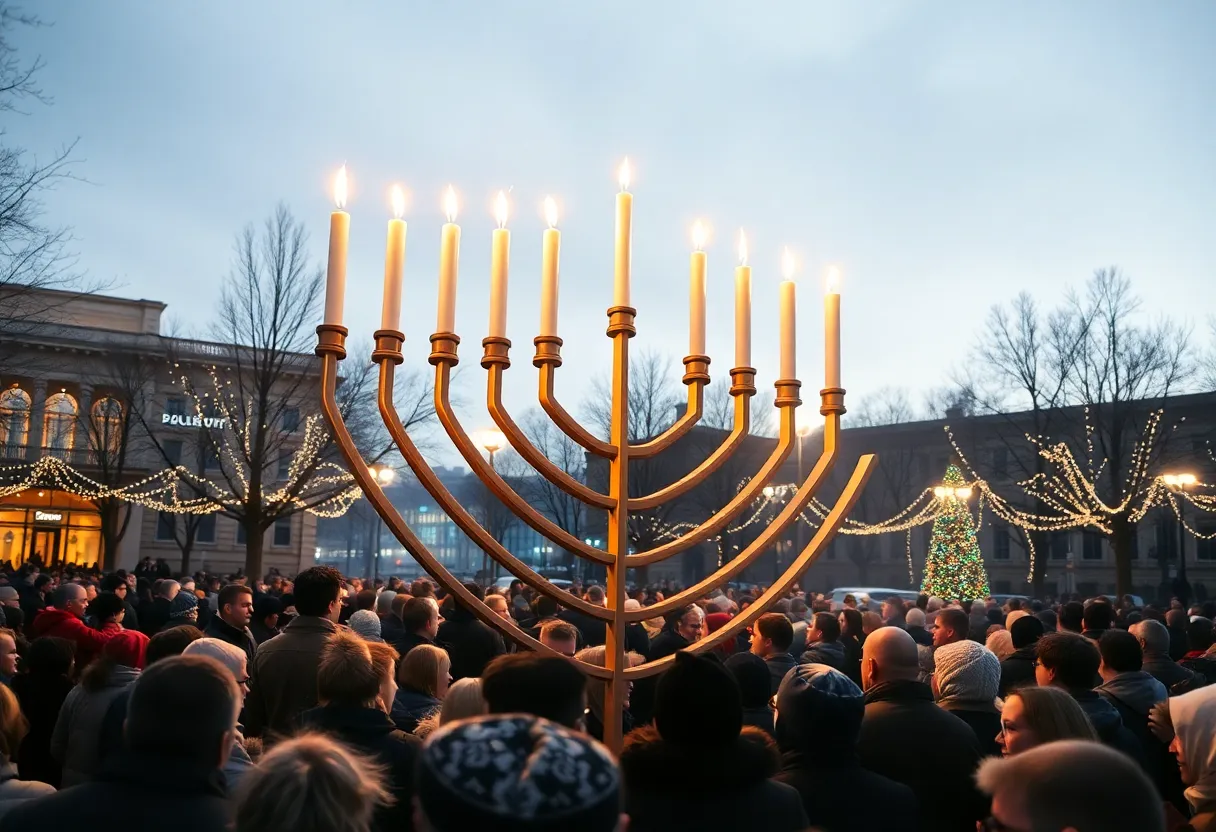 Menorah lighting with a community gathering in Louisville