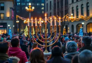 Community members gathered for a Menorah lighting in Louisville