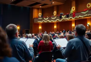 A community enjoying a live holiday concert by the Louisville Orchestra.