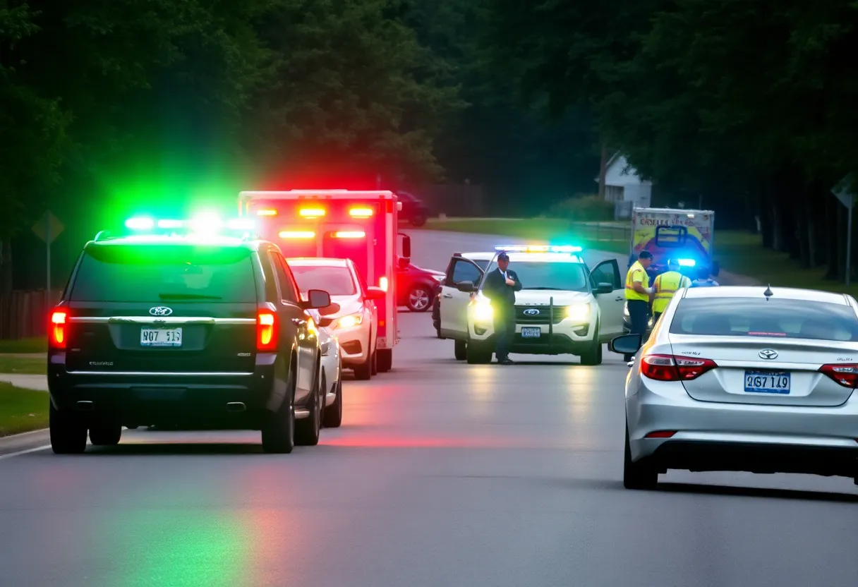 Emergency responders attending to a crash scene on Newburg Road