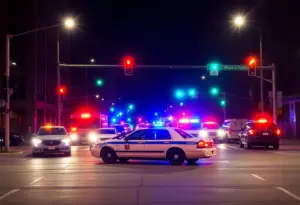 Crash scene involving a police cruiser and another vehicle in downtown Louisville.