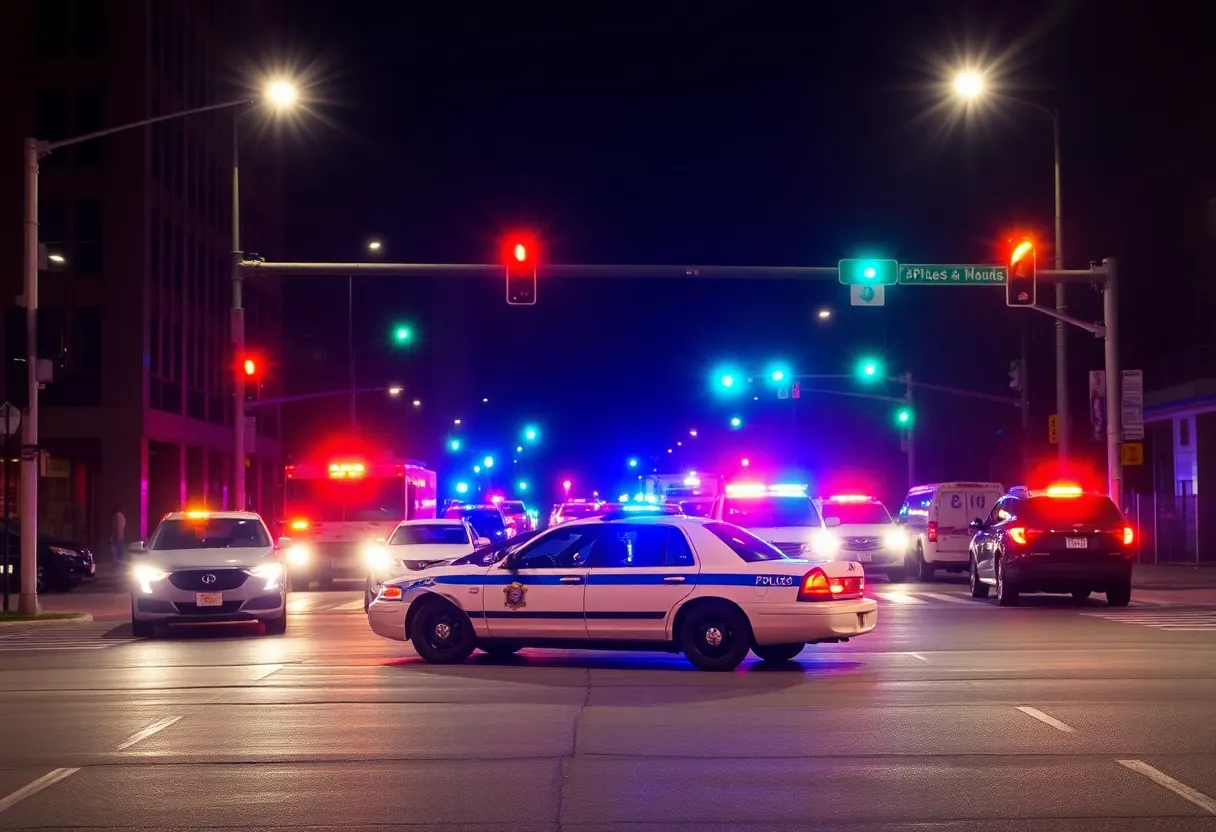 Crash scene involving a police cruiser and another vehicle in downtown Louisville.
