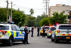 Police officers responding to an incident in a neighborhood