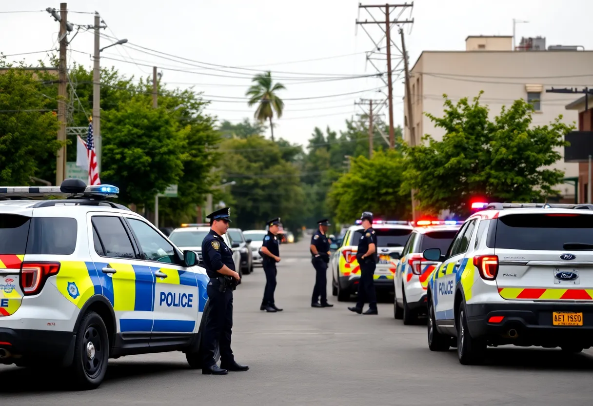 Police officers responding to an incident in a neighborhood