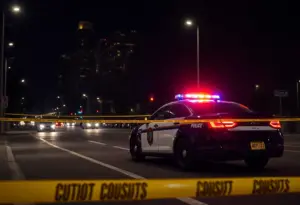 Police car at the scene of a DUI-related incident in downtown Louisville.