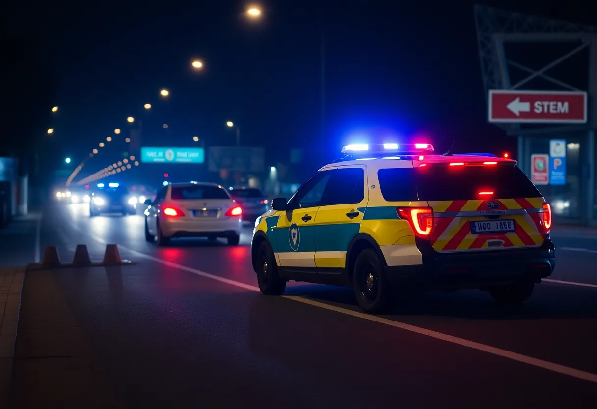 Police vehicle on Bardstown Road with flashing lights