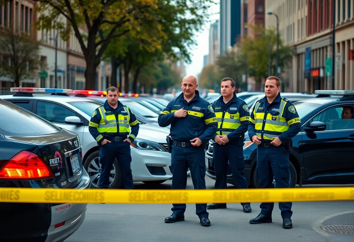 Police officers alongside recovered stolen cars in Louisville