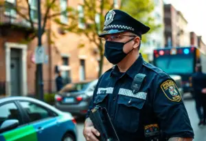 Police officers responding to an emergency in Louisville neighborhood