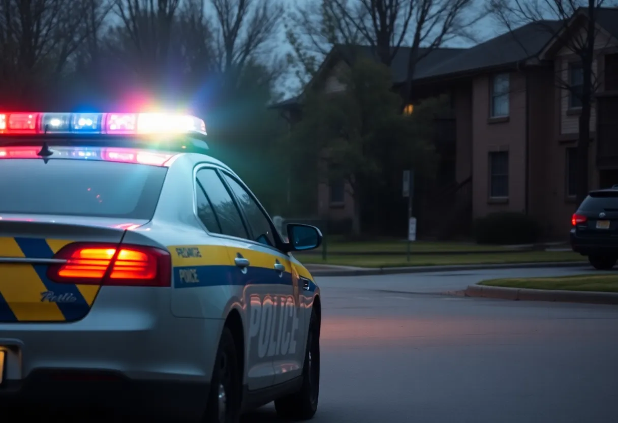 Police car with flashing lights at Hurstbourne Acres neighborhood