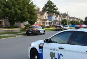 Police cars at a suburban neighborhood shooting scene in Louisville.