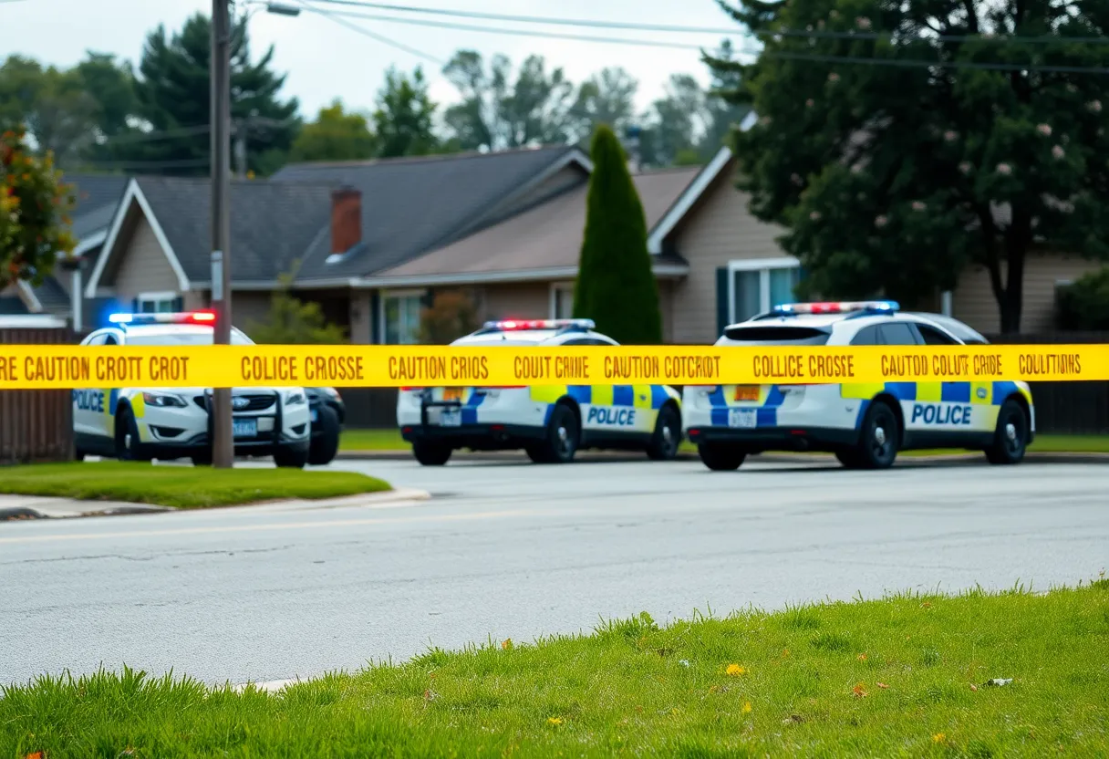 Police cars and caution tape at a crime scene in Louisville