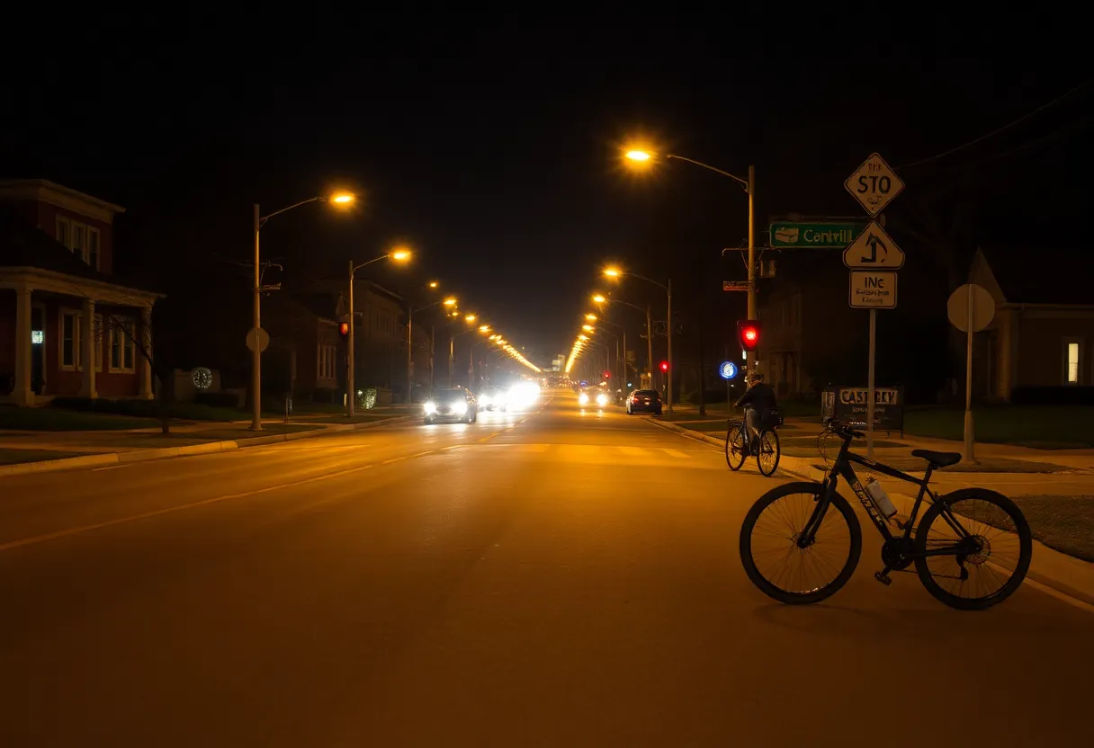 A street in Louisville with cyclists during the evening, highlighting road safety issues.