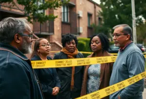 Residents and police at the scene of a shooting incident in Louisville