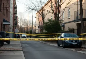 Crime scene with police tape in an urban neighborhood