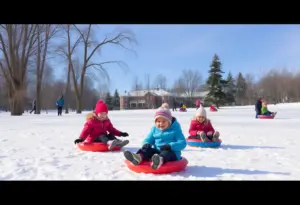 Families enjoying sledding on designated hills in Louisville KY parks