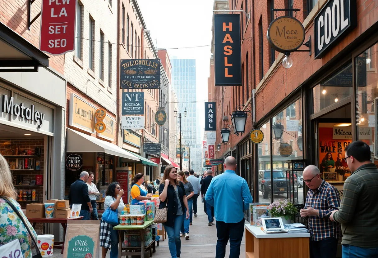 Small business owners in Louisville interacting with customers