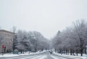 Snow-covered street in Louisville, Kentucky