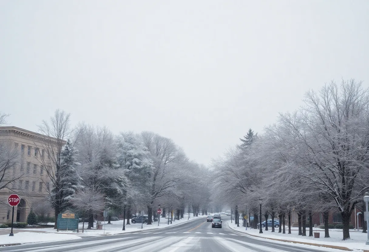 Snow-covered street in Louisville, Kentucky