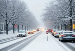 Street covered in snow in Louisville, Kentucky