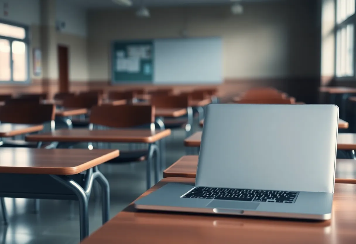 Empty classroom representing the Louisville teacher arrest incident