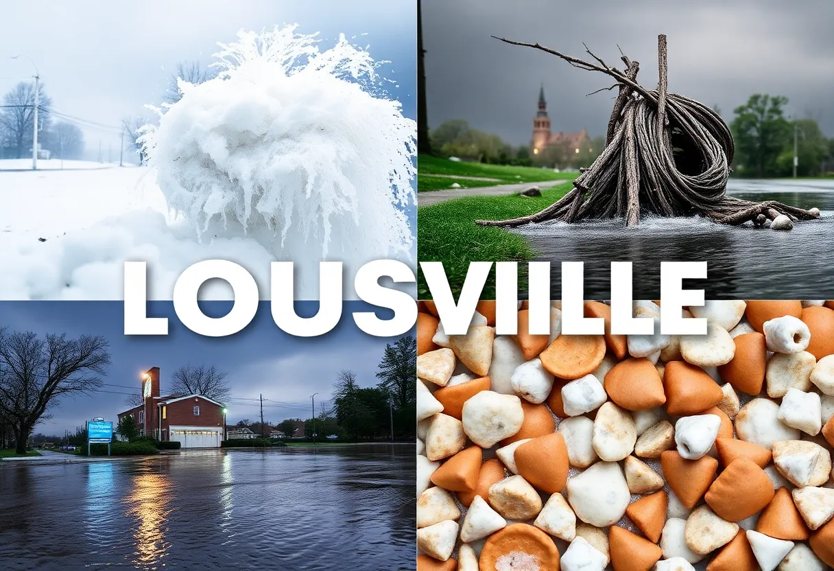 Diverse weather events in Louisville, including snow, tornado, flooding, and hail.