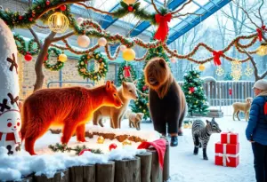 Animals participating in holiday activities at the Louisville Zoo