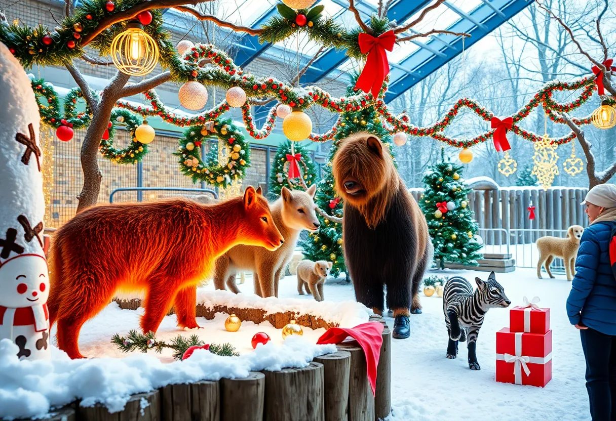 Animals participating in holiday activities at the Louisville Zoo