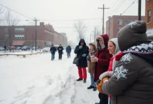 Louisville scene depicting cold weather with snow and frost