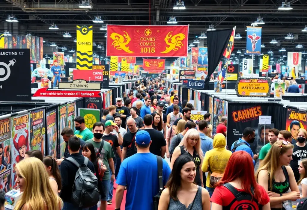 A lively scene at LouisvilleCon with attendees exploring comic and collectible booths.