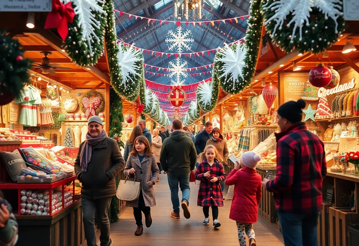 Families enjoying the festive atmosphere at the Magical Midwinter Market in Louisville.