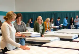 Participants receiving mattresses at UBCF's giveaway event in Louisville