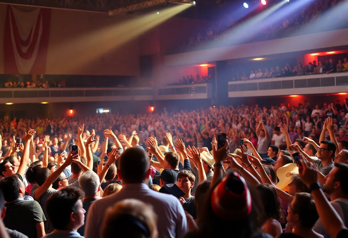 A crowd at Megan Moroney's concert in a large indoor arena