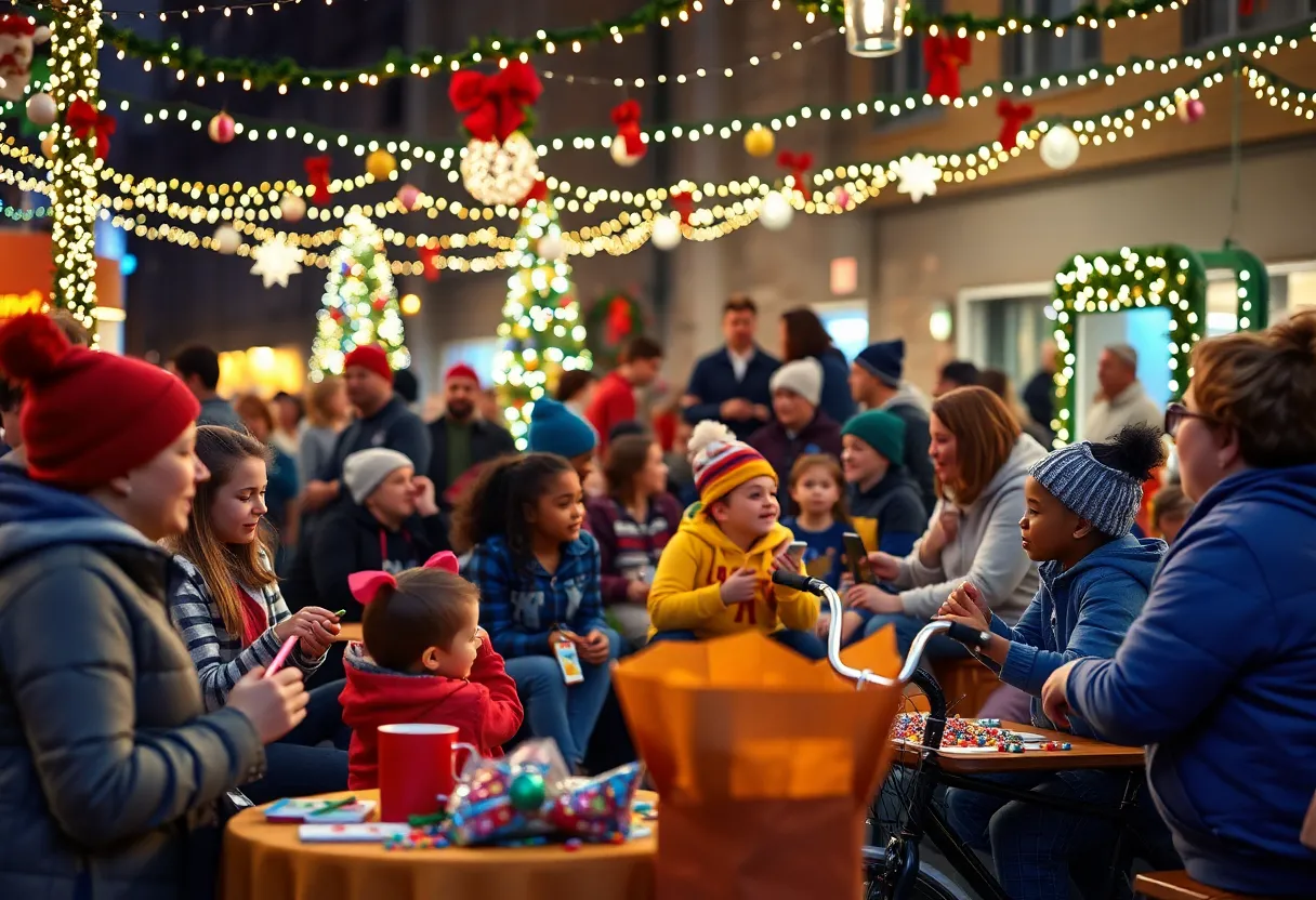 Families enjoying activities at the Miracle on Hope Street holiday event in Louisville.