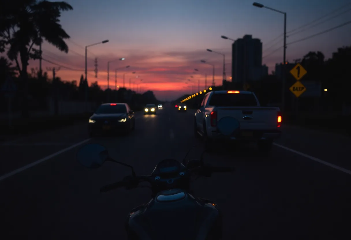 Scene of a motorbike crash on a dark road