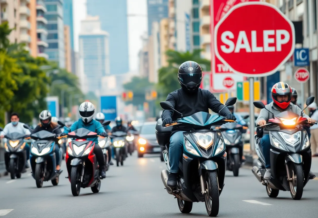 Motorized bikes navigating through busy city traffic