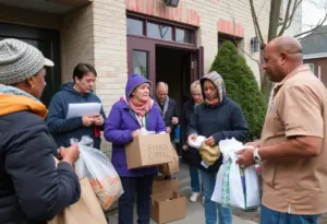 Volunteers providing assistance to displaced residents after a fire in New Albany.