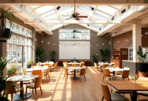 Interior view of new event space designed for gatherings in the Highlands neighborhood.