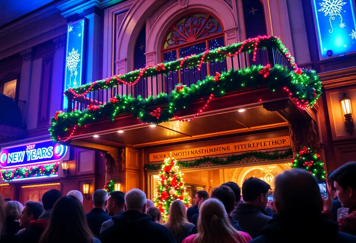 Crowd celebrating New Year's Eve at the Louisville Palace