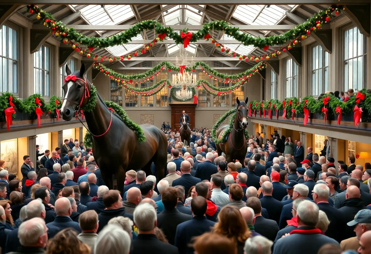Ceremony honoring Pat Day with decorations and crowd at the Kentucky Derby Museum