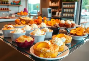 Assorted desserts from the Peach Cobbler Factory including cobblers and cookies.