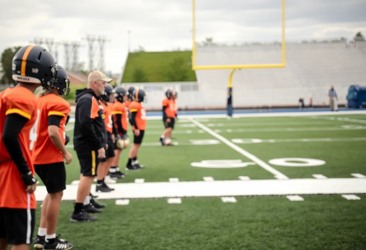 Philip Rivers coaching session with young athletes on a football field