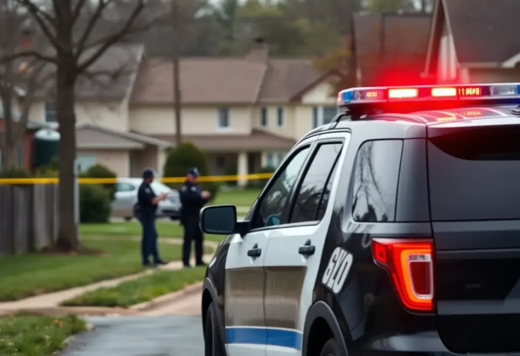 A scene of a police vehicle involved in a drug raid in Louisville, Kentucky.