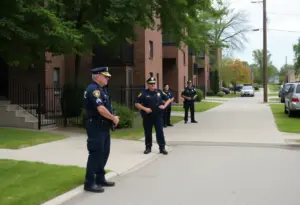 Police officers investigating a shooting scene in Algonquin neighborhood, Louisville.