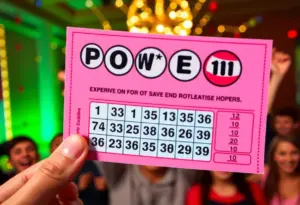 Powerball lottery tickets and people celebrating