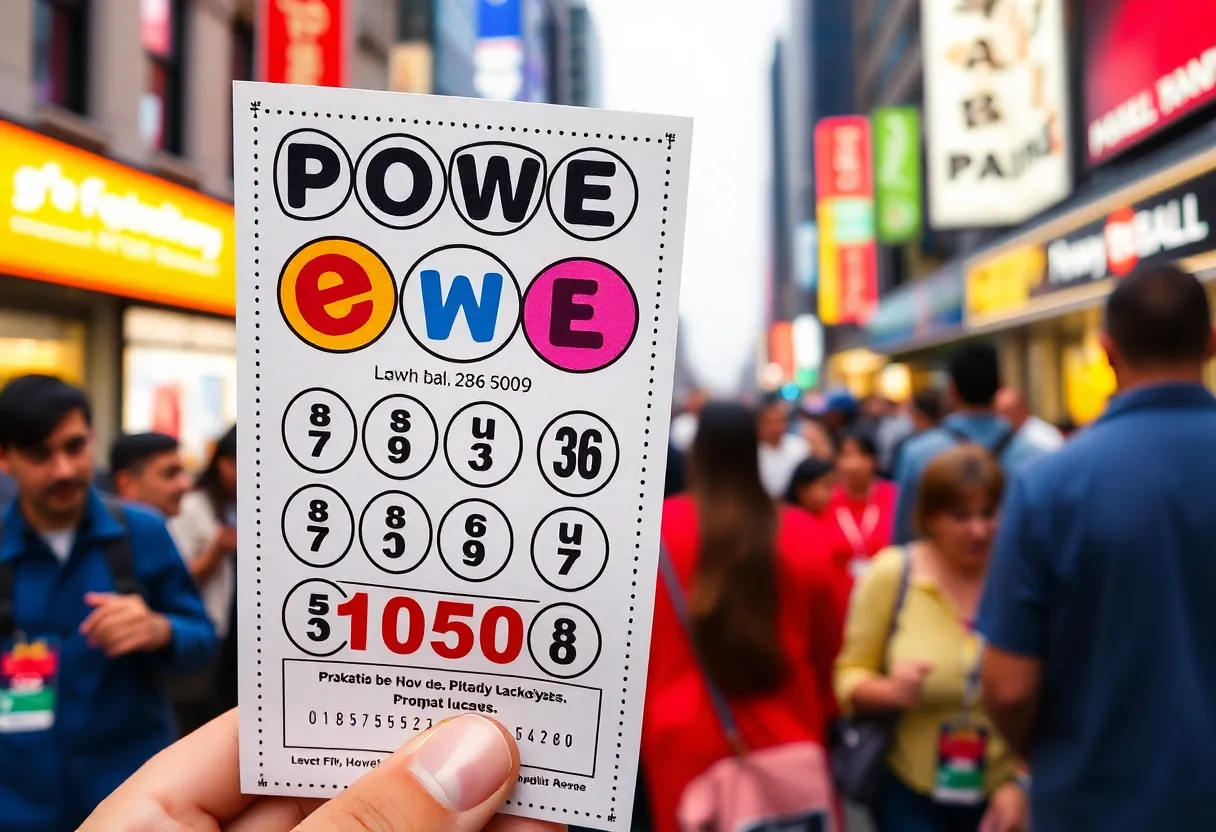 Colorful Powerball lottery ticket with jackpot amount