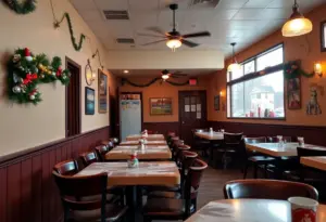 Interior view of Ramiro's Cantina, a closed restaurant during winter.