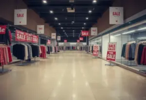 Abandoned retail clothing store space due to bankruptcy